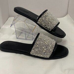 Journee Collection Pearl Embellished Slide Sandals Black Size 12